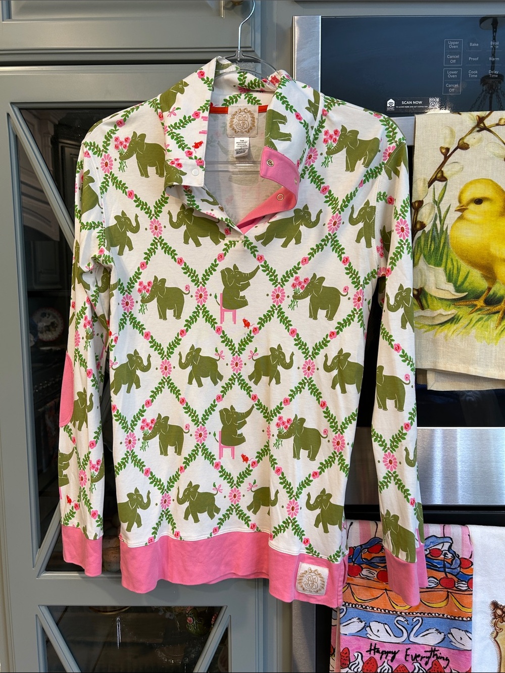 The Beaufort Bonnet Company Pink & Green Elephant Popover